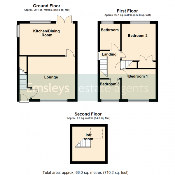 Floor Plan for 3 Bedroom Semi-Detached House for Sale in Kingsley Avenue, Outwood, Wakefield, WF1, 2LA -  &pound225,000