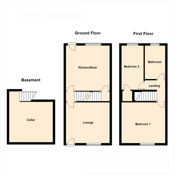 Floor Plan for 2 Bedroom Terraced House for Sale in Oakwood Drive, Rothwell, Leeds, LS26, 0PN -  &pound204,995