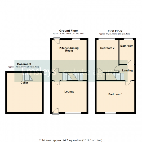 Floor Plan for 2 Bedroom Terraced House for Sale in Oakwood Drive, Rothwell, Leeds, LS26, 0PN -  &pound204,995