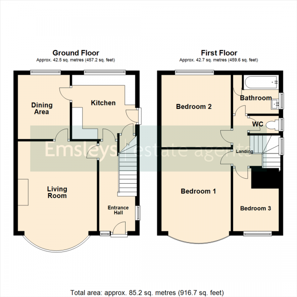 Floor Plan Image for 3 Bedroom Semi-Detached House for Sale in Lulworth Crescent, Leeds