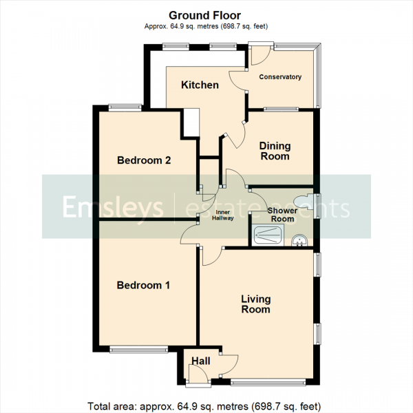 Floor Plan for 2 Bedroom Semi-Detached Bungalow for Sale in Kelmscott Garth, Leeds, LS15, 8LB -  &pound240,000