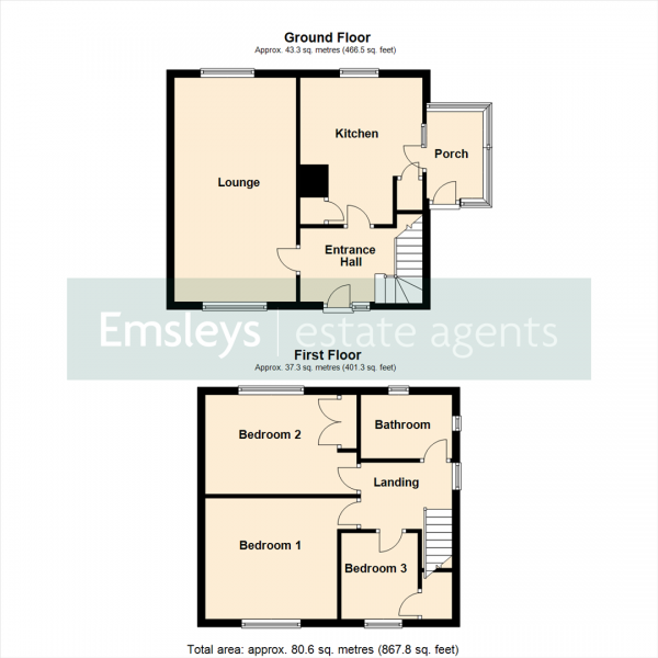 Floor Plan for 3 Bedroom Semi-Detached House for Sale in Eastdean Grove, Leeds, LS14, 1HF -  &pound160,000