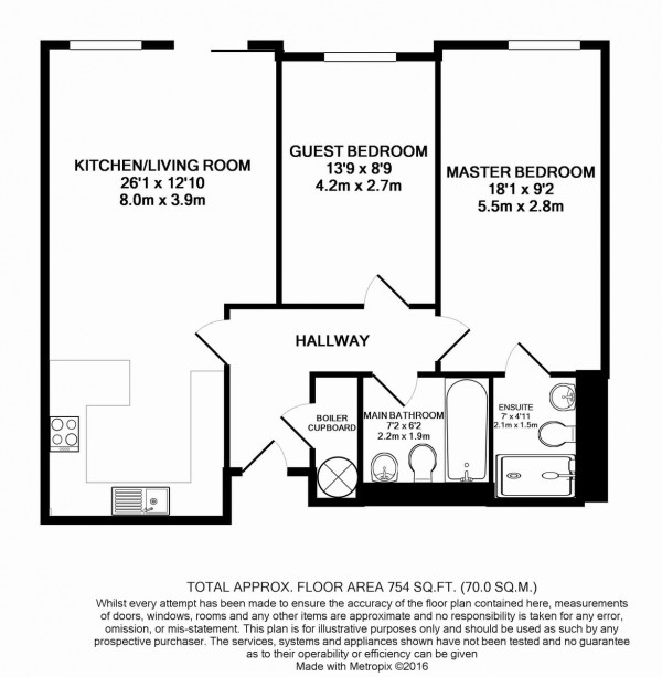 Floor Plan Image for 2 Bedroom Apartment to Rent in The Quadrangle, Lower Ormond Street