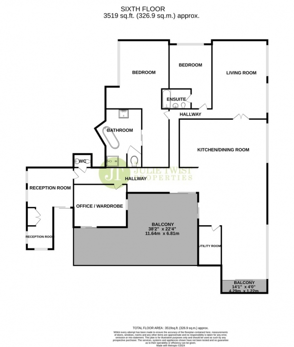 Floor Plan for 3 Bedroom Penthouse for Sale in 360 Building, 1 Rice Street, M3, 4JL - Offers Over &pound1,500,000