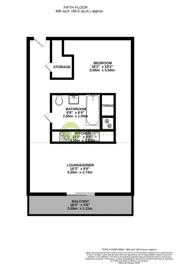 Floor Plan for 1 Bedroom Apartment for Sale in Phoenix, Chapeltown Street, M1, 2EY -  &pound210,000