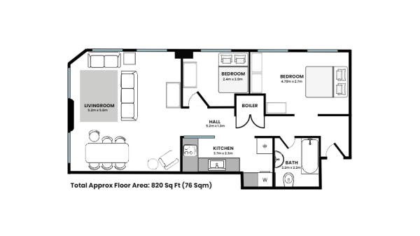 Floor Plan for 2 Bedroom Apartment to Rent in Sackville Street, Manchester, M1, 3NF - £381 pw | £1650 pcm