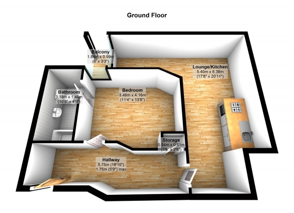 Floor Plan Image for 1 Bedroom Apartment to Rent in Westpoint, Duke Street