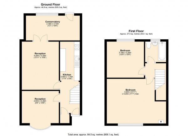 Floor Plan for 2 Bedroom Terraced House for Sale in Alibon Road, Dagenham, RM10, 8DE - Guide Price &pound325,000