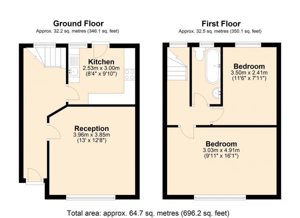 Floor Plan Image for 2 Bedroom Terraced House for Sale in Hunters Hall Road, Dagenham