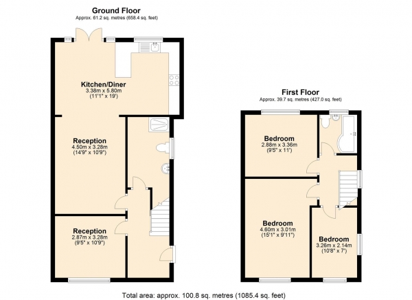 Floor Plan Image for 3 Bedroom End of Terrace House for Sale in Heathway, Dagenham