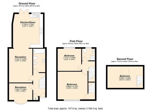 Floor Plan Image for 3 Bedroom Terraced House for Sale in Hunters Hall Road, Dagenham