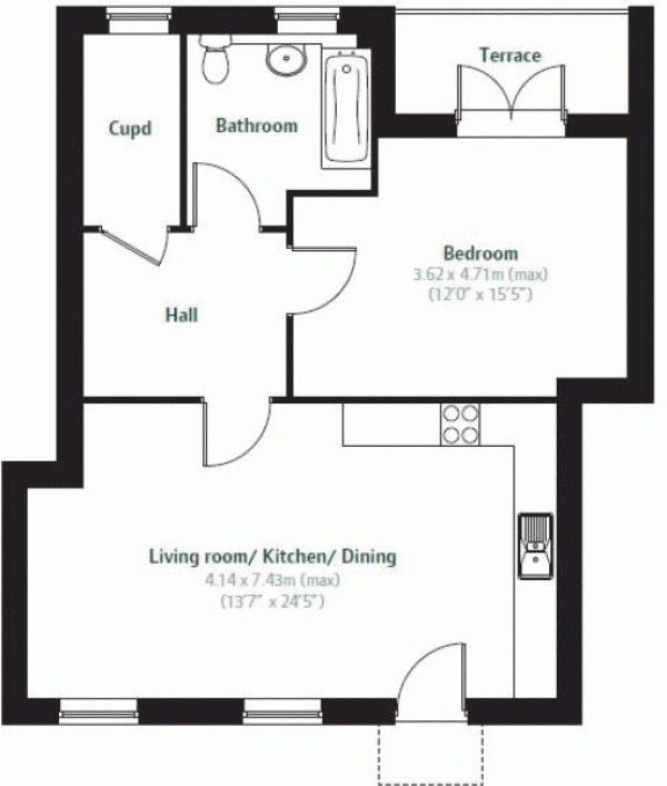 Floor Plan for 1 Bedroom Apartment for Sale in Broadway, Rainham, RM13, 9YW - Guide Price &pound250,000