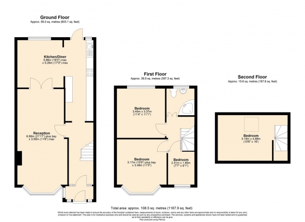 Floor Plan for 4 Bedroom Terraced House for Sale in Reede Road, Dagenham, RM10, 8EH - Guide Price &pound450,000