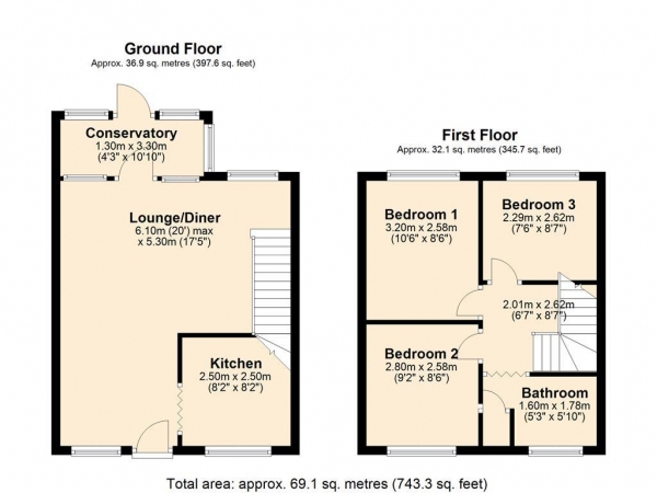 Floor Plan for 3 Bedroom Terraced House to Rent in Sutherland Avenue, Mount Nod, Coventry, CV5, 7ND - £254 pw | £1100 pcm