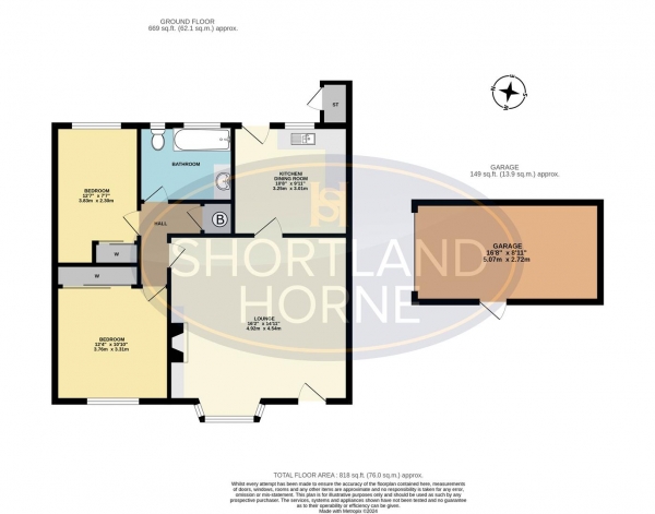 Floor Plan for 2 Bedroom Semi-Detached Bungalow for Sale in Elm Grove, Arley, Coventry, CV7, 8NT - Guide Price &pound230,000