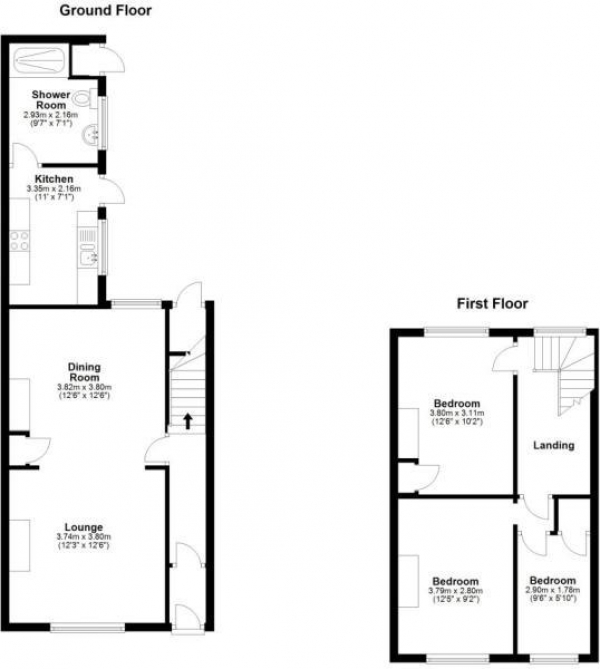 Floor Plan for 3 Bedroom Terraced House to Rent in Edwin Street, Houghton Le Spring, DH5, 8AP - £114 pw | £495 pcm