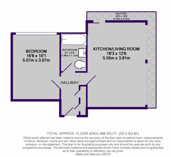 Floor Plan Image for 1 Bedroom Apartment for Sale in St. Pauls Square, Liverpool