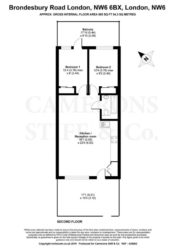 Floor Plan Image for 2 Bedroom Flat to Rent in Brondesbury Road, Kilburn