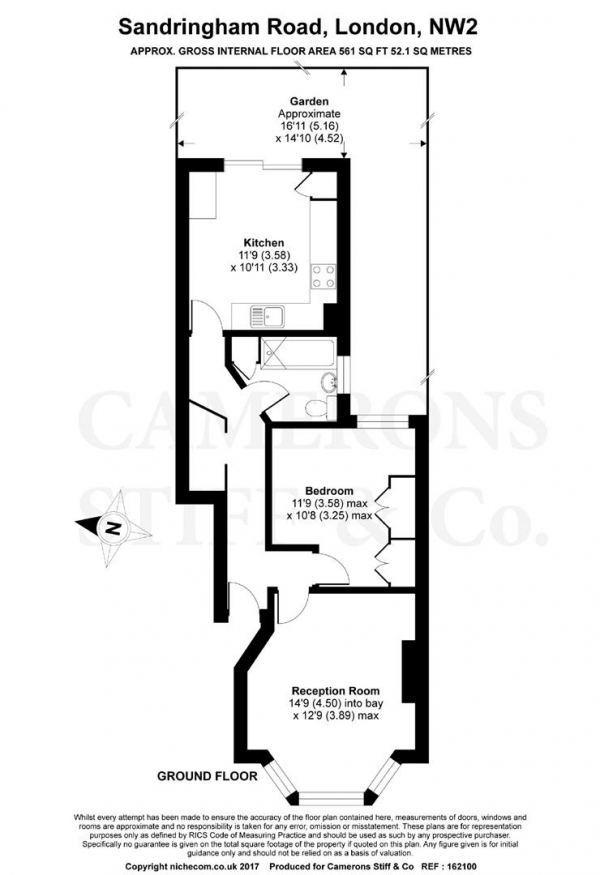 Floor Plan Image for 1 Bedroom Apartment to Rent in Sandringham Road, Willesden Green
