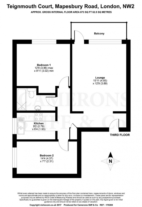 Floor Plan Image for 2 Bedroom Flat to Rent in Teignmouth Court, 35 Mapesbury Road, Kilburn