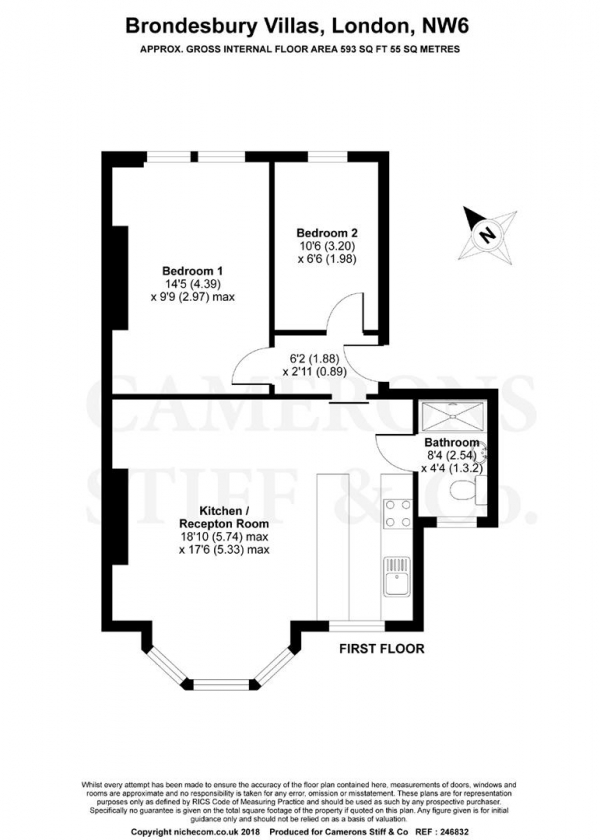 Floor Plan Image for 2 Bedroom Apartment for Sale in Brondesbury Villas, Queens Park