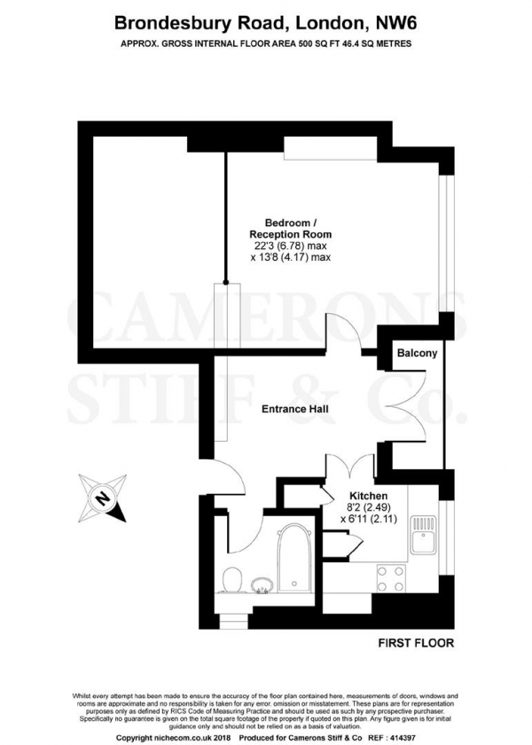 Floor Plan Image for 1 Bedroom Flat for Sale in Brondesbury Road, Queens Park