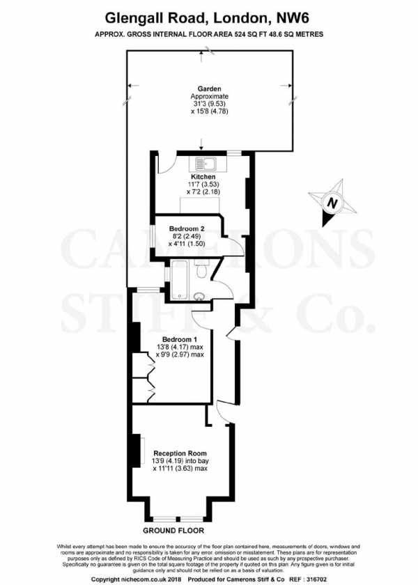 Floor Plan Image for 2 Bedroom Flat for Sale in Glengall Road, Kilburn