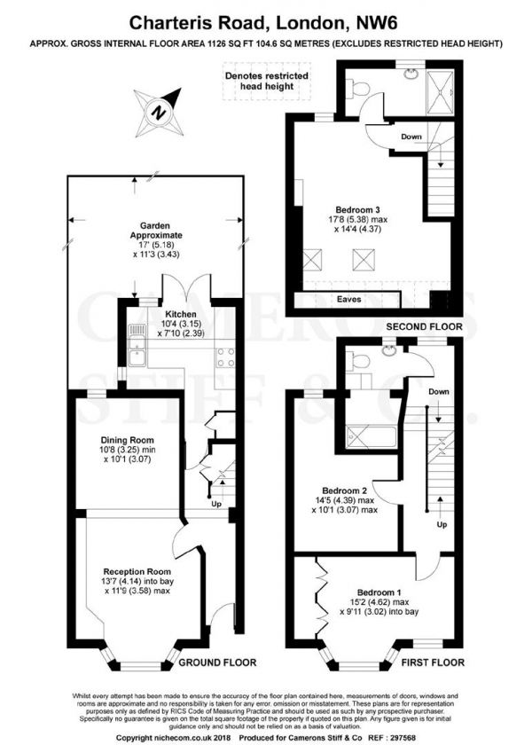 Floor Plan Image for 3 Bedroom Terraced House for Sale in Charteris Road, Queens Park