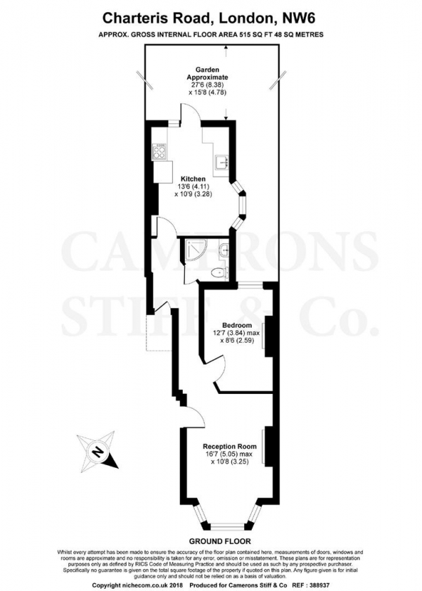 Floor Plan Image for 1 Bedroom Flat for Sale in Charteris Road, Queens Park