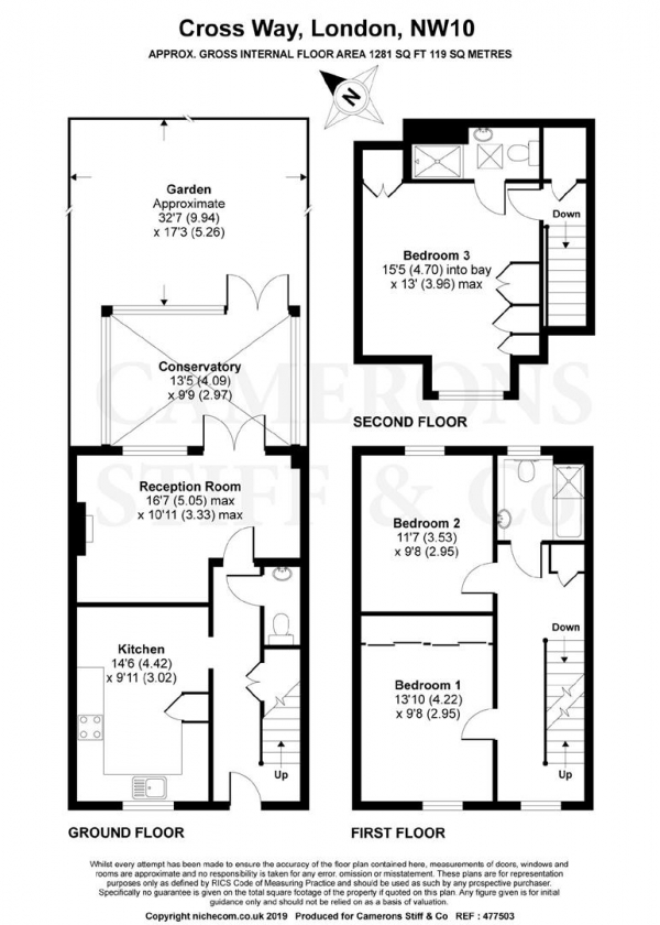 Floor Plan Image for 3 Bedroom Property for Sale in Cross Way, Willesden