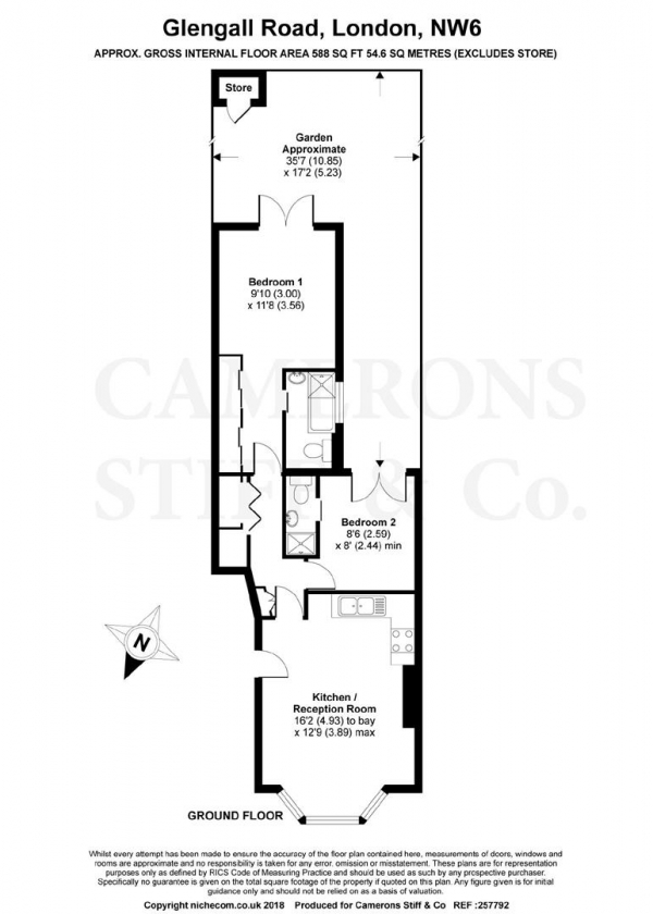 Floor Plan Image for 2 Bedroom Apartment for Sale in Glengall Road, Queens Park