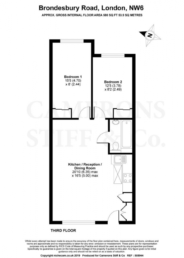 Floor Plan Image for 2 Bedroom Apartment to Rent in Brondesbury Road, Kilburn