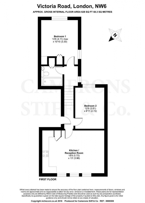 Floor Plan Image for 2 Bedroom Flat to Rent in Victoria Road, Queens Park