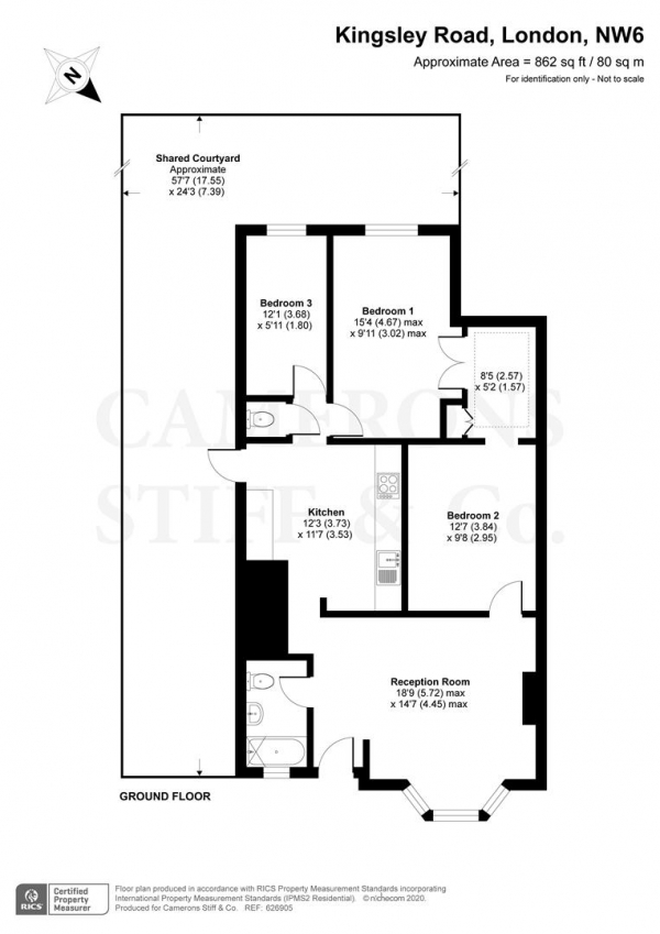 Floor Plan Image for 3 Bedroom Flat for Sale in Kingsley Road, London, NW6