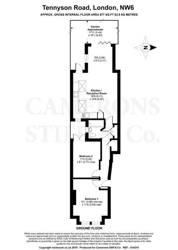 Floor Plan Image for 2 Bedroom Flat to Rent in Tennyson Road, London