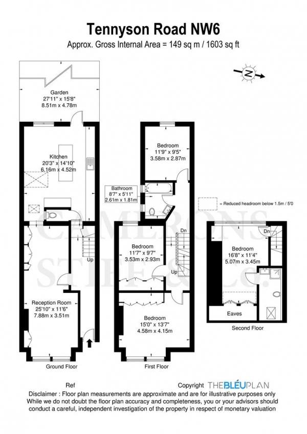 Floor Plan Image for 4 Bedroom Terraced House for Sale in Tennyson Road, London NW6