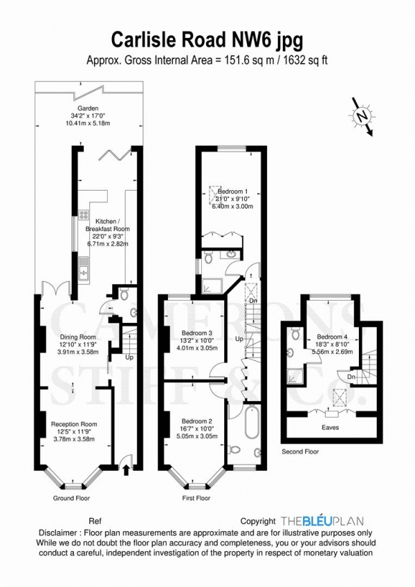 Floor Plan Image for 4 Bedroom Terraced House to Rent in Carlisle Road, London, NW6