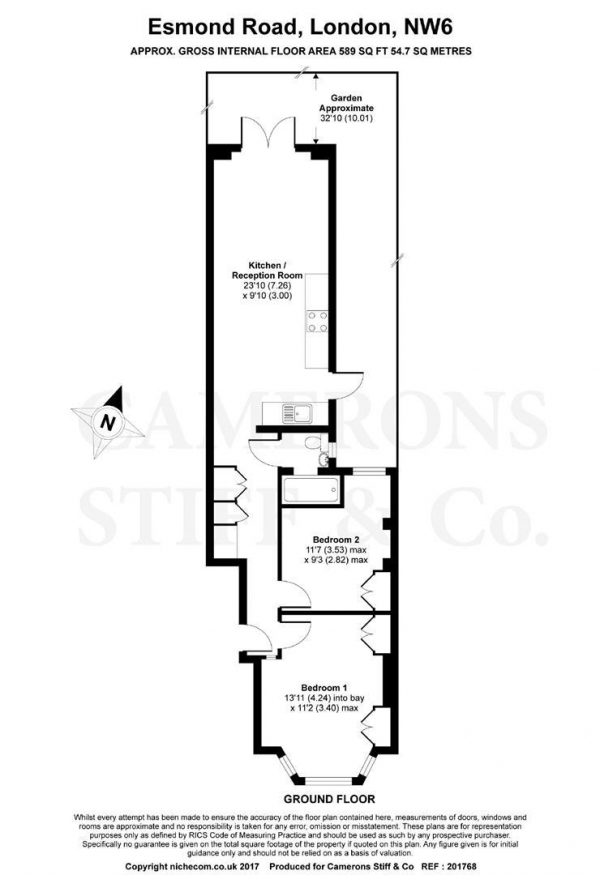 Floor Plan Image for 2 Bedroom Flat to Rent in Esmond Road, Queens Park, NW6