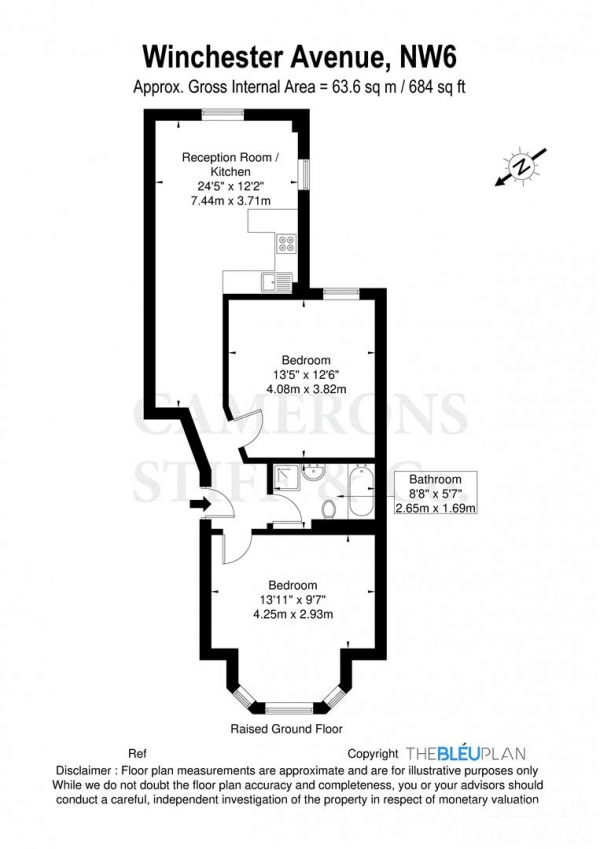 Floor Plan Image for 2 Bedroom Flat to Rent in Winchester Avenue, London NW6