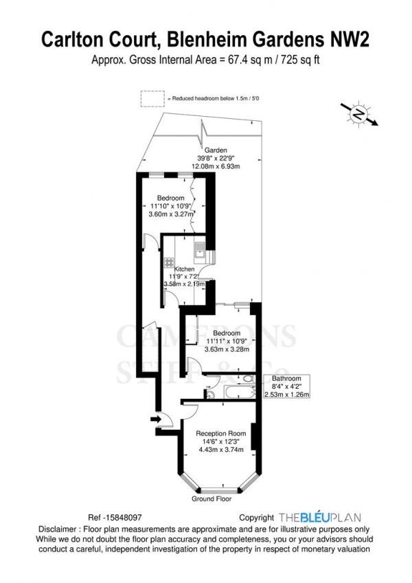 Floor Plan Image for 2 Bedroom Flat to Rent in Blenheim Gardens, London