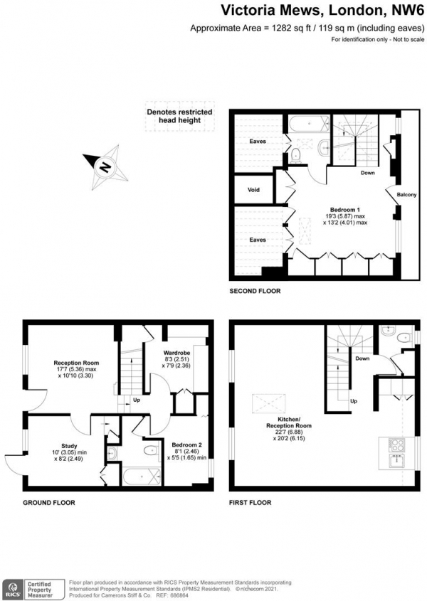 Floor Plan Image for 3 Bedroom Property for Sale in Victoria Mews, London, NW6