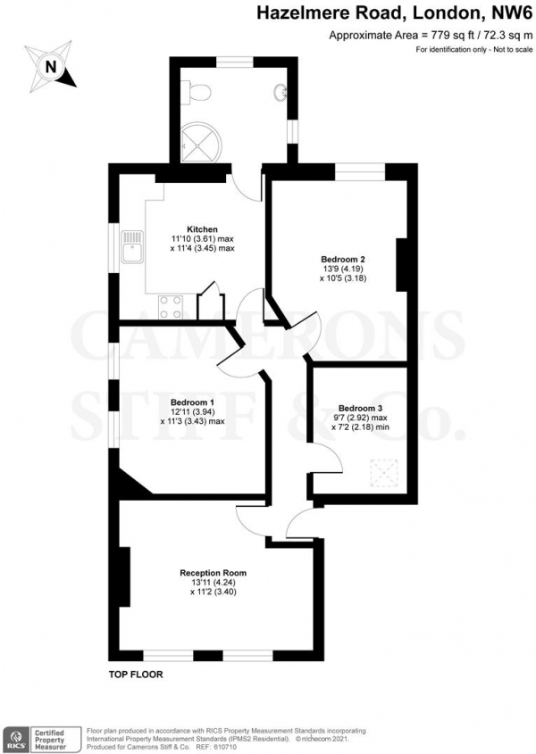 Floor Plan Image for 3 Bedroom Flat for Sale in Hazelmere Road, London NW6