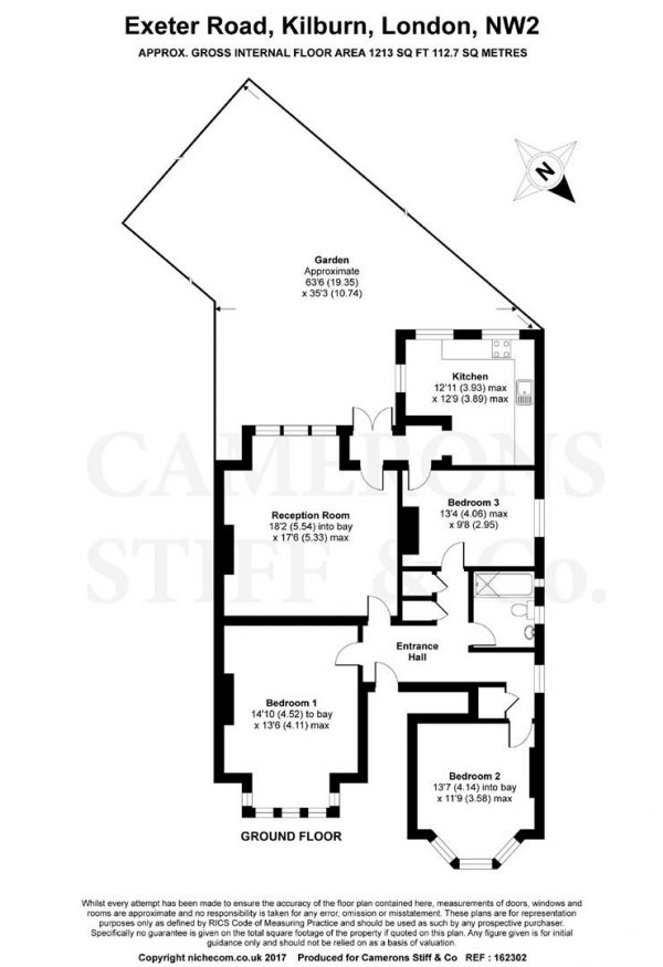 Floor Plan Image for 3 Bedroom Flat to Rent in Exeter Road, Kilburn,