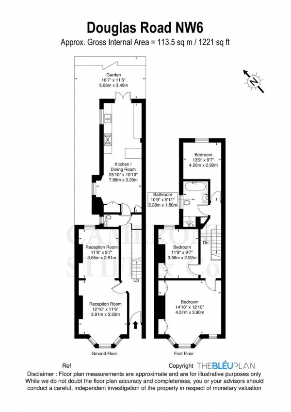 Floor Plan Image for 3 Bedroom Terraced House for Sale in Douglas Road, Kilburn NW6