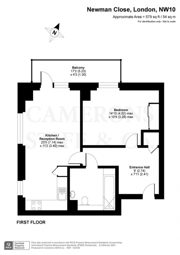 Floor Plan Image for 1 Bedroom Flat for Sale in Newman Close, London  NW1-