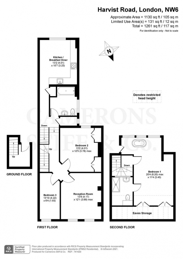 Floor Plan Image for 3 Bedroom Flat for Sale in Harvist Road, London