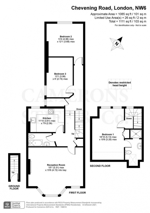 Floor Plan Image for 3 Bedroom Flat for Sale in Chevening Road, London