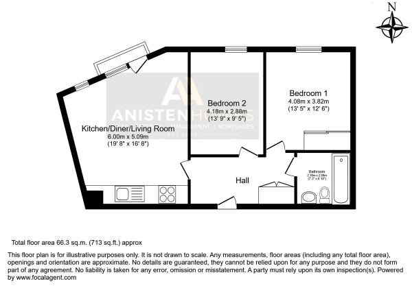 Floor Plan for 2 Bedroom Flat for Sale in Montague House, 527 Green Lane, IG3, IG3, 9RH -  &pound274,999
