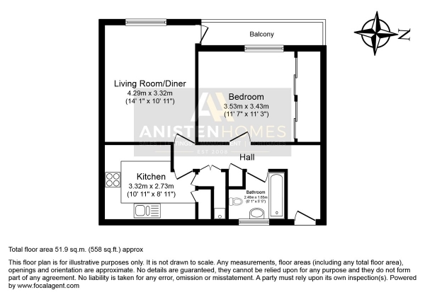 Floor Plan Image for 1 Bedroom Flat for Sale in Enterprise House, Curzon Crescent, Barking, IG11