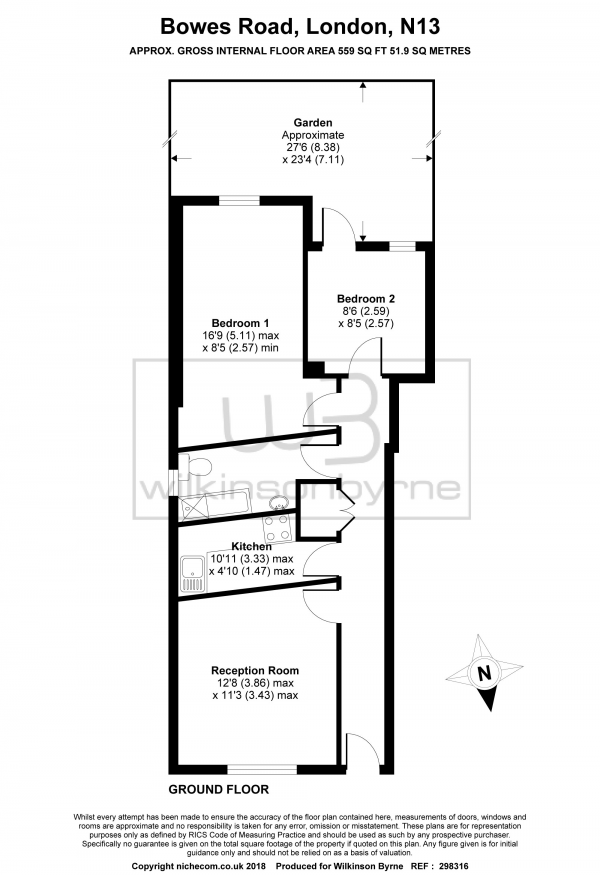 Floor Plan Image for 2 Bedroom Ground Flat for Sale in Bowes Road